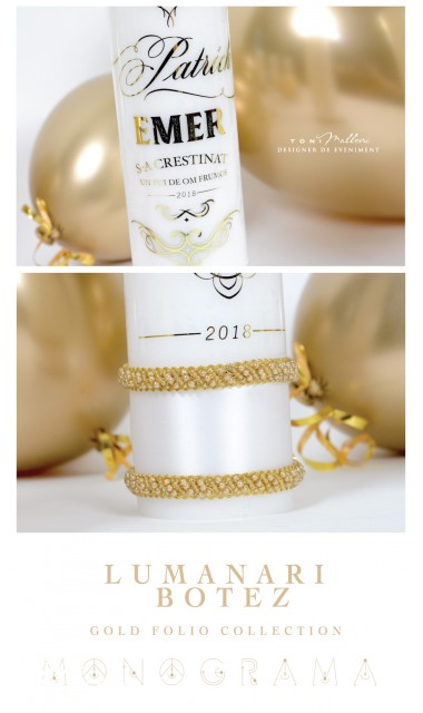 Lumanare de botez personalizata, print folio gold, 30x8cm, Luxury 3
